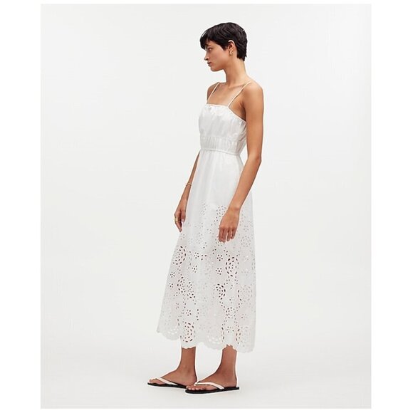 Madewell Embroidered Tank Midi Dress Poplin White Size 4/S NWT - Picture 2 of 12